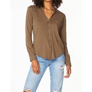 Bobi Los Angeles Long Sleeve Button Front Shirt in Brown Size Medium